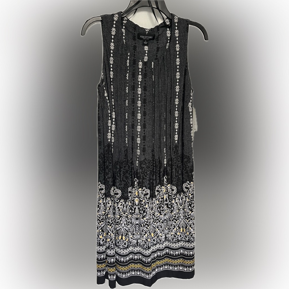 NWT Perceptions New York Black, Yellow, & White Design Sleeveless Dress Size 8